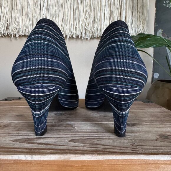 United Nude Navy Blue Stripe Almond Toe Midi Heeled Low Ankle Boot Size 10 / 41 - Picture 5 of 15